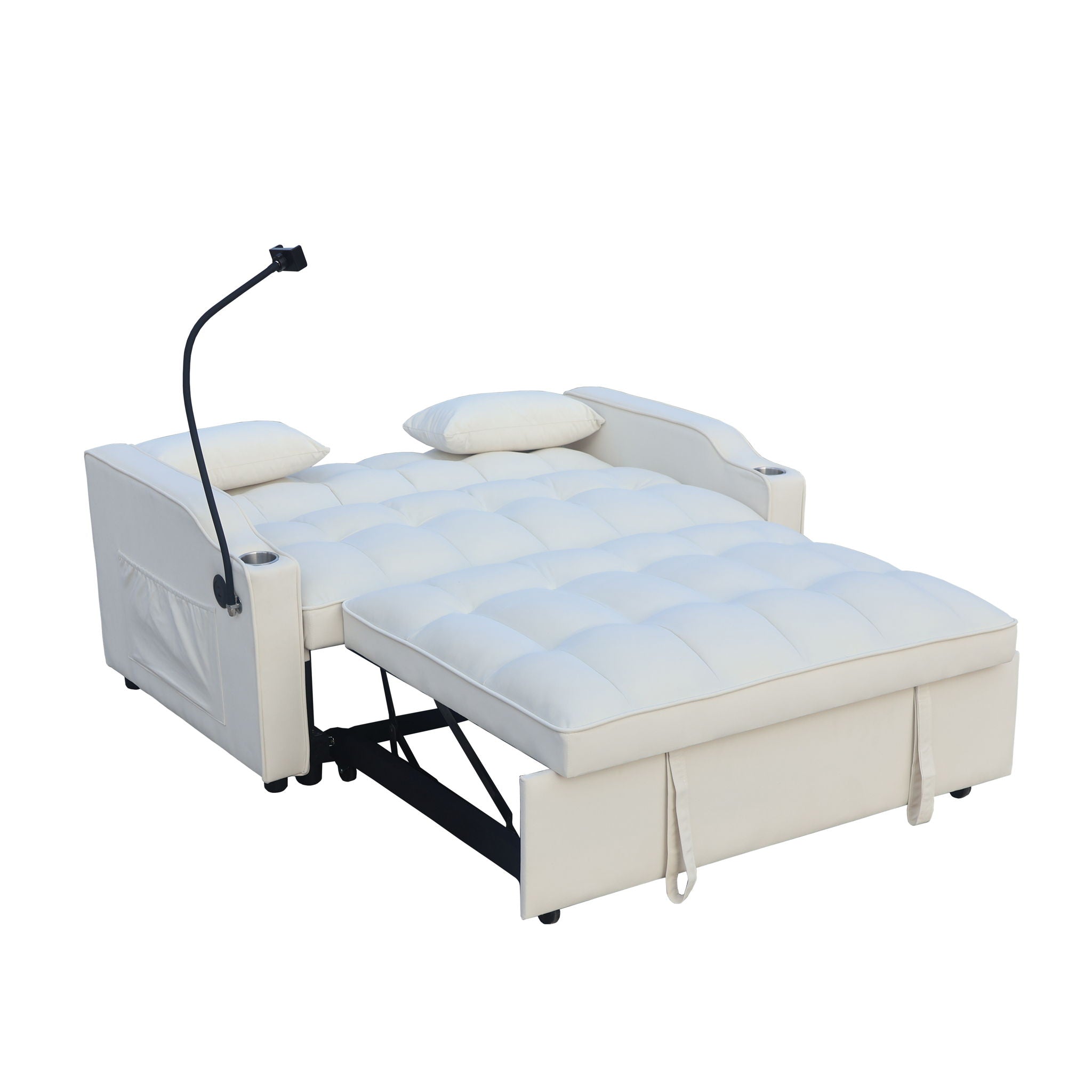 Modern Loveseat With Pullout Bed, Adjustable Reclining Backrest