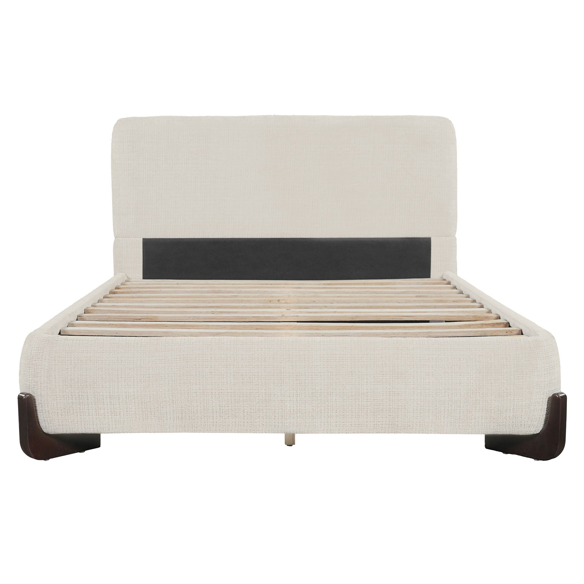 Queen Size Upholstered Bed With Slat Support - Beige