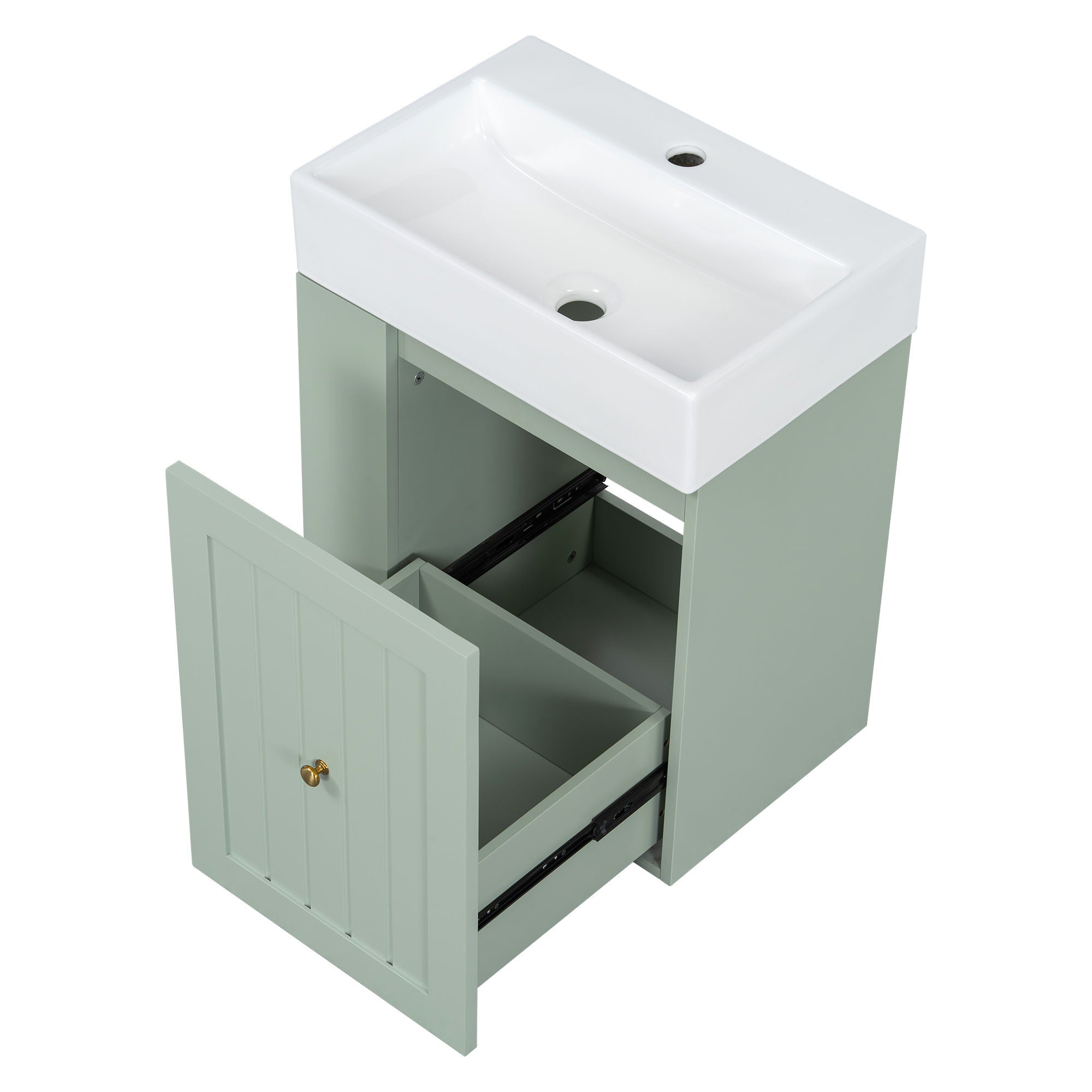 Modern Bathroom Vanity With Sink, Storage Cabinet, Drawer & Side Shelf