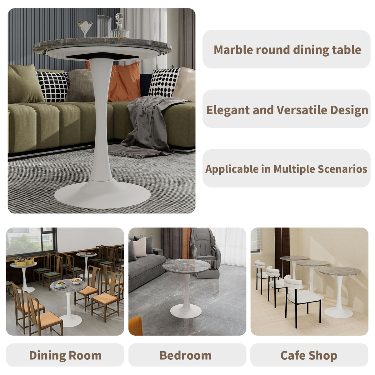 Coffee Table With Round Top For Living Rooms - Gray / White