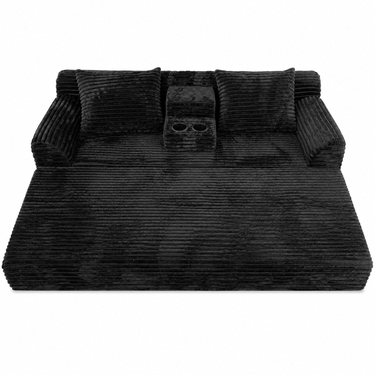 Soft Striped Convertible Sofa Bed, Dual Use Lounge Couch With Cup Holders And Pillows