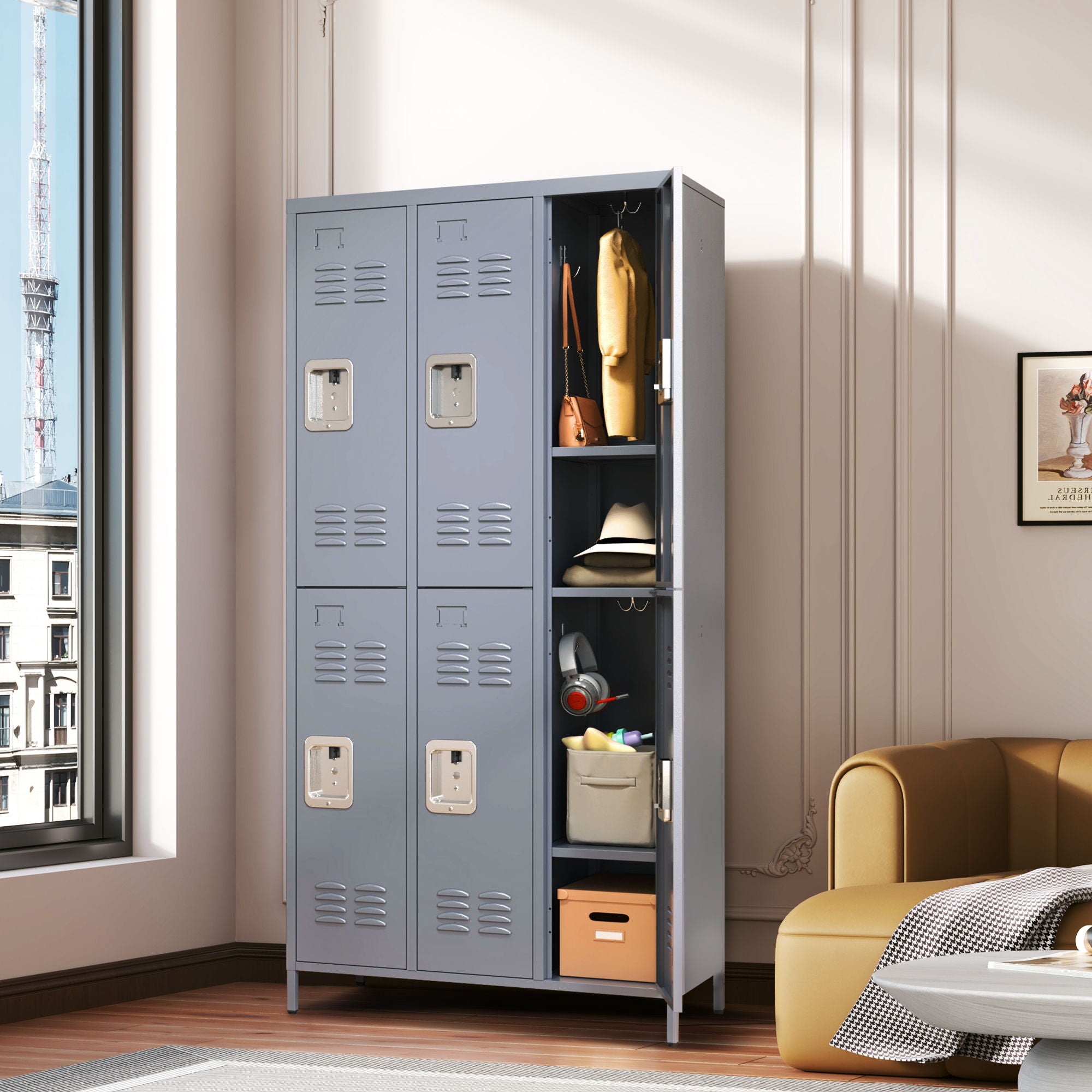 6 Door Lockers With Lock For Employees, Storage Cabinet For Home, Gym, Office, School, Garage - Gray