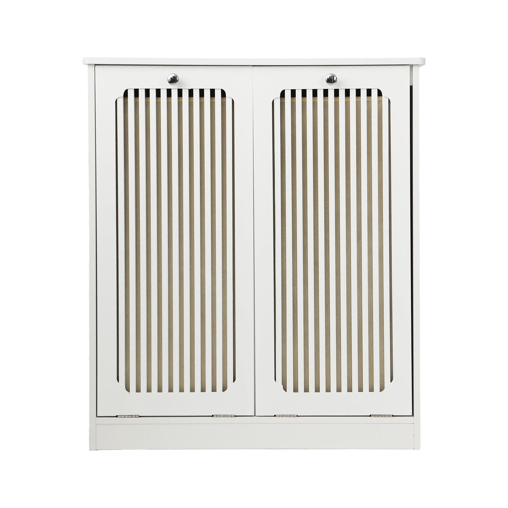 Louvered Flip Top Laundry Cabinet With Dual Fabric Baskets - White