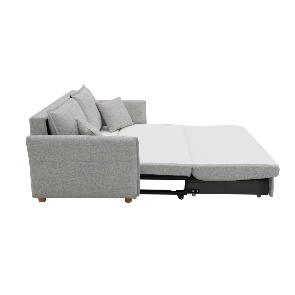 Oren - Chenille Sleeper Sectional Sofa With Storage 2 Toss Pillows - Gray
