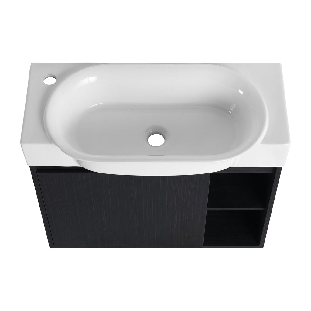 28" Wall Mounted Bathroom Vanity With Sink & Soft Close Door - Black Chestnut