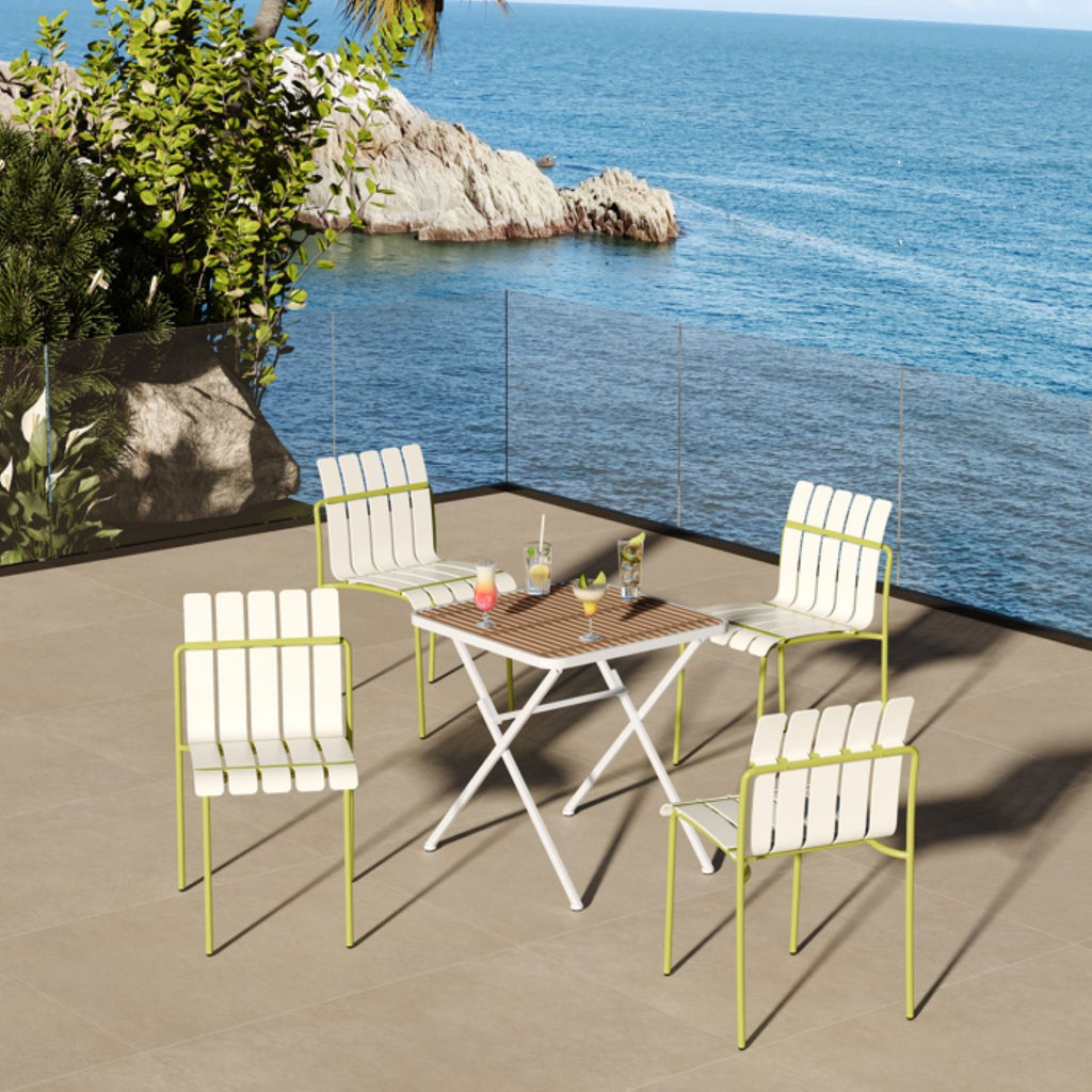 4 Piece Set Of Modern Color Block Designed Single Chairs With Folding Square Table
