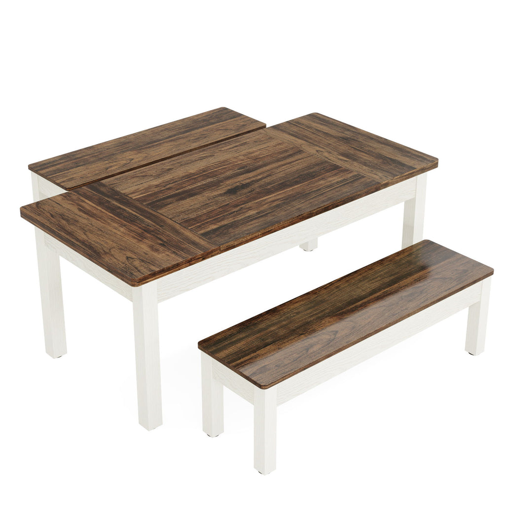 Dining Table Set For 4 - 6 With 2 Tuck Under Benches - Brown / White