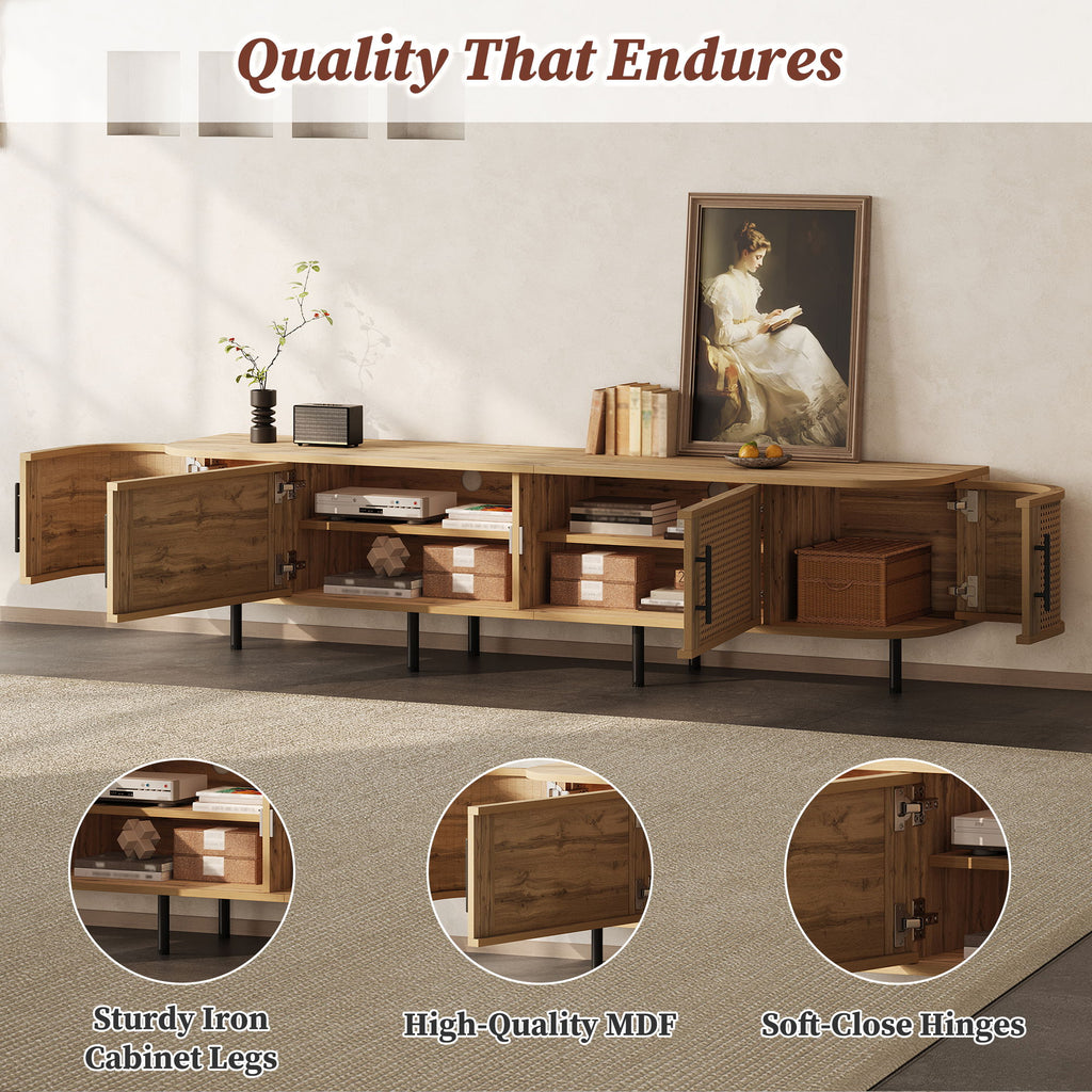 70" TV Stand With Doors, Construction For TVs Up To 80" - Natural Wood