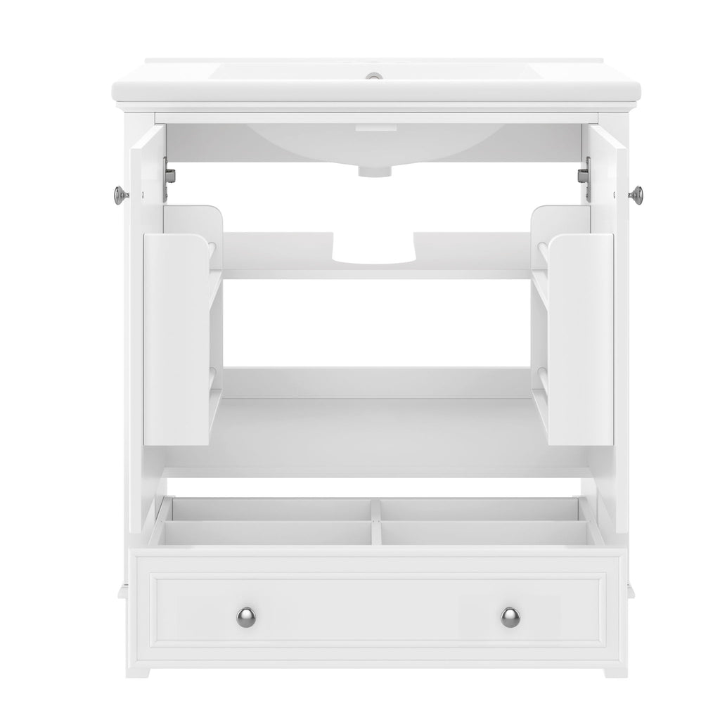 30" Bathroom Vanity With Sink Combo Undermount Sink, Cabinet With Doors And Drawer - White