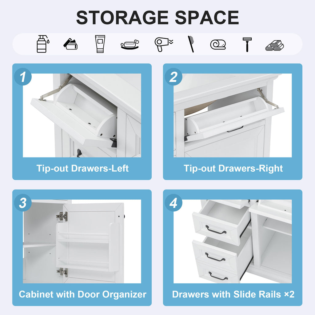 Modern Bathroom Vanity With Sink Top, 4 Drawers And 1 Soft-Close Door