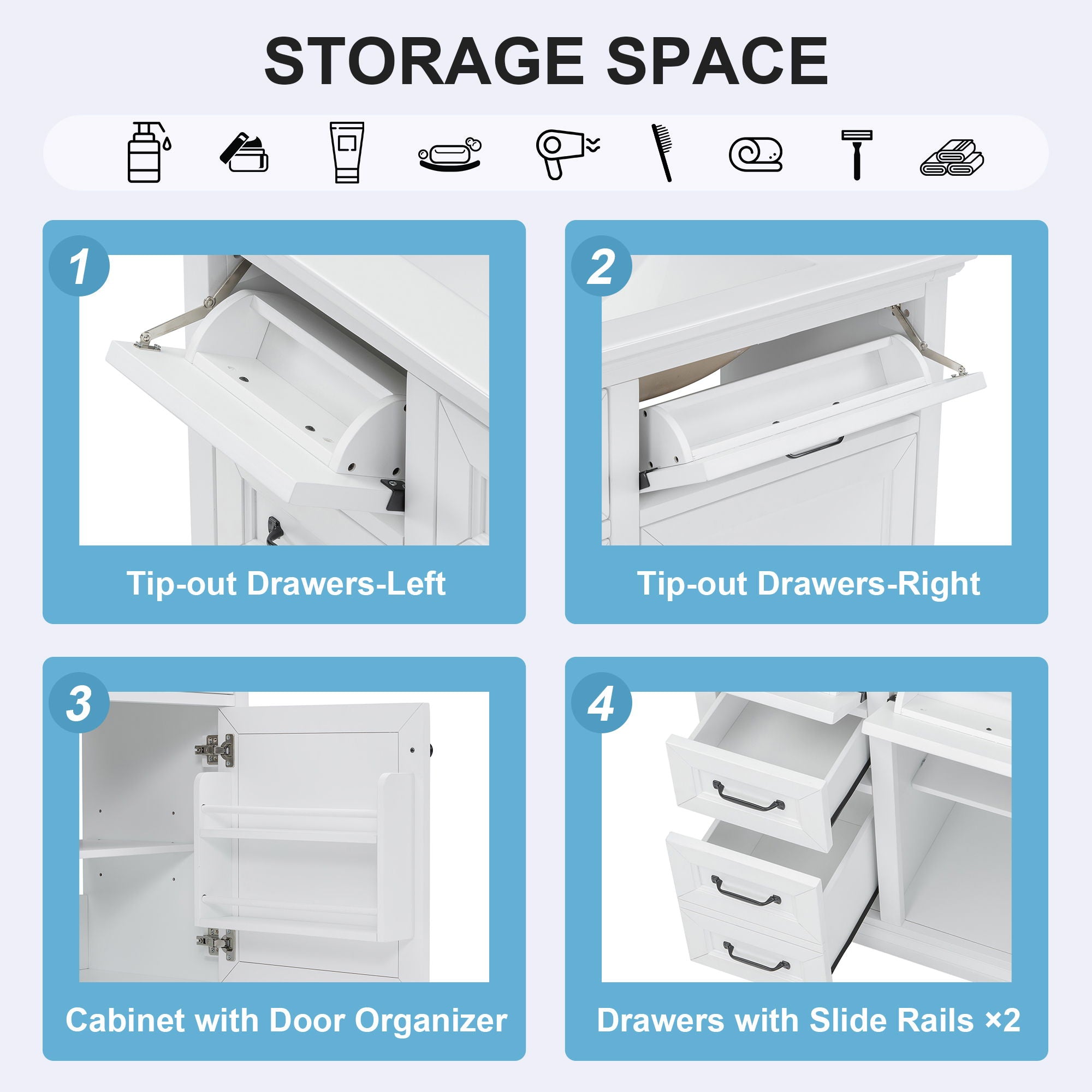 Modern Bathroom Vanity With Sink Top, 4 Drawers And 1 Soft-Close Door