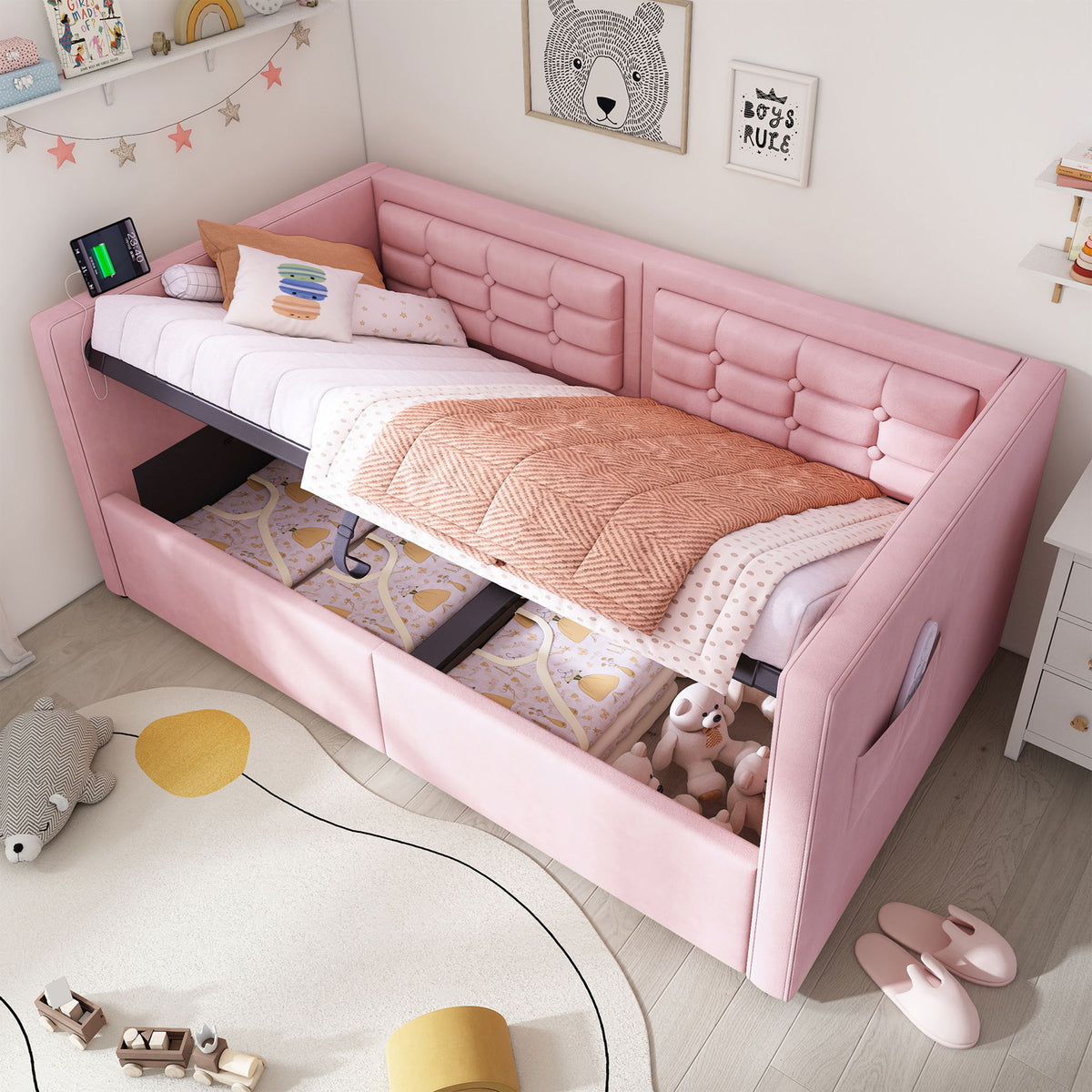 Upholstered Daybed With Hydraulic Storage And USB / Type - C Charging