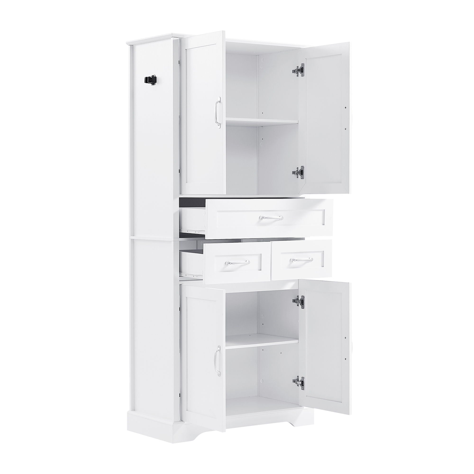 Tall Bathroom Storage Cabinet With 4 Doors 3 Drawers Adjustable Shelves - White