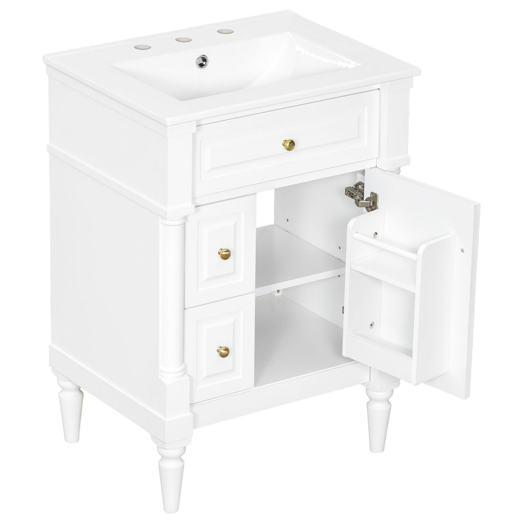Freestanding Bathroom Vanity With Sink, Adjustable Shelf & Flip Drawer