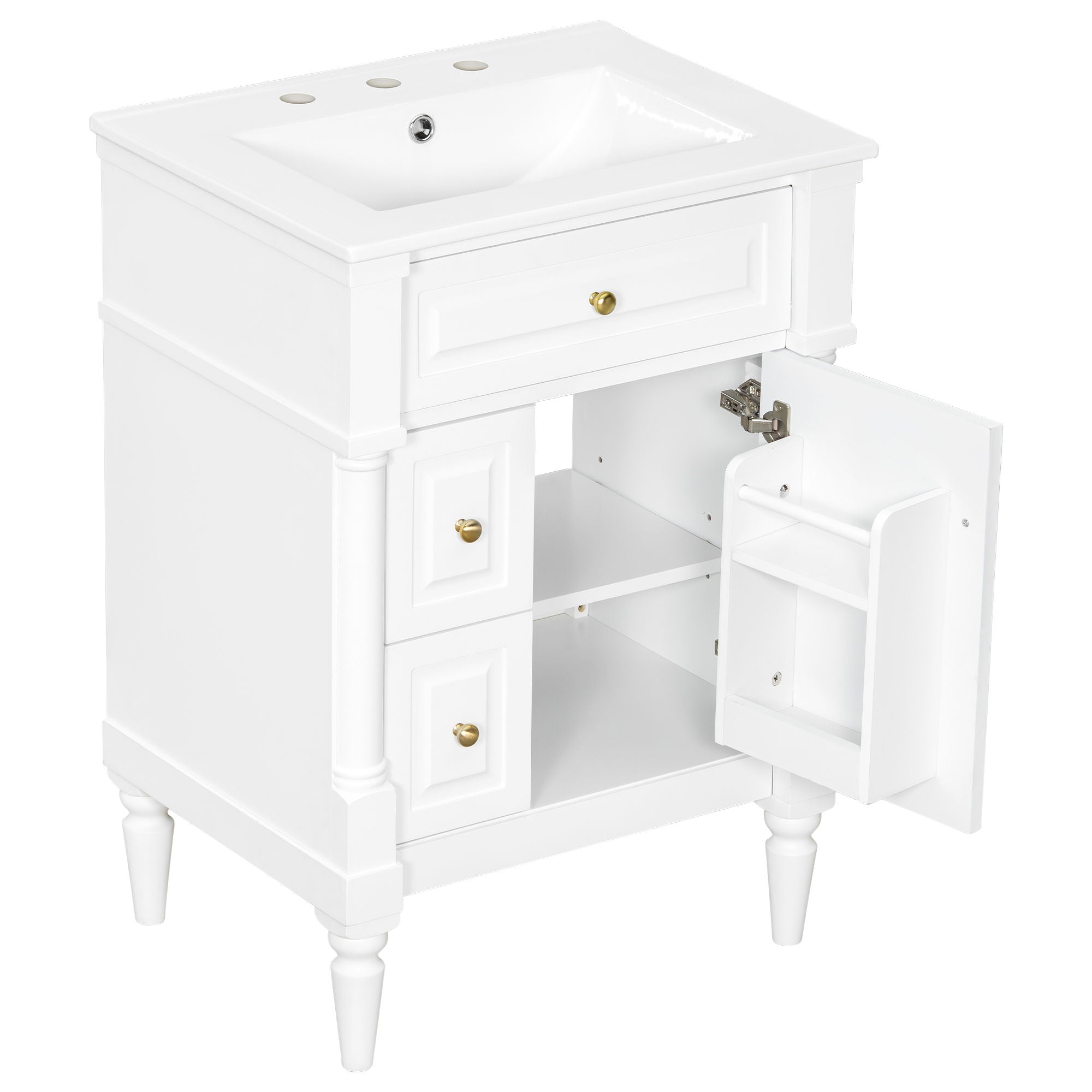Freestanding Bathroom Vanity With Sink, Adjustable Shelf & Flip Drawer