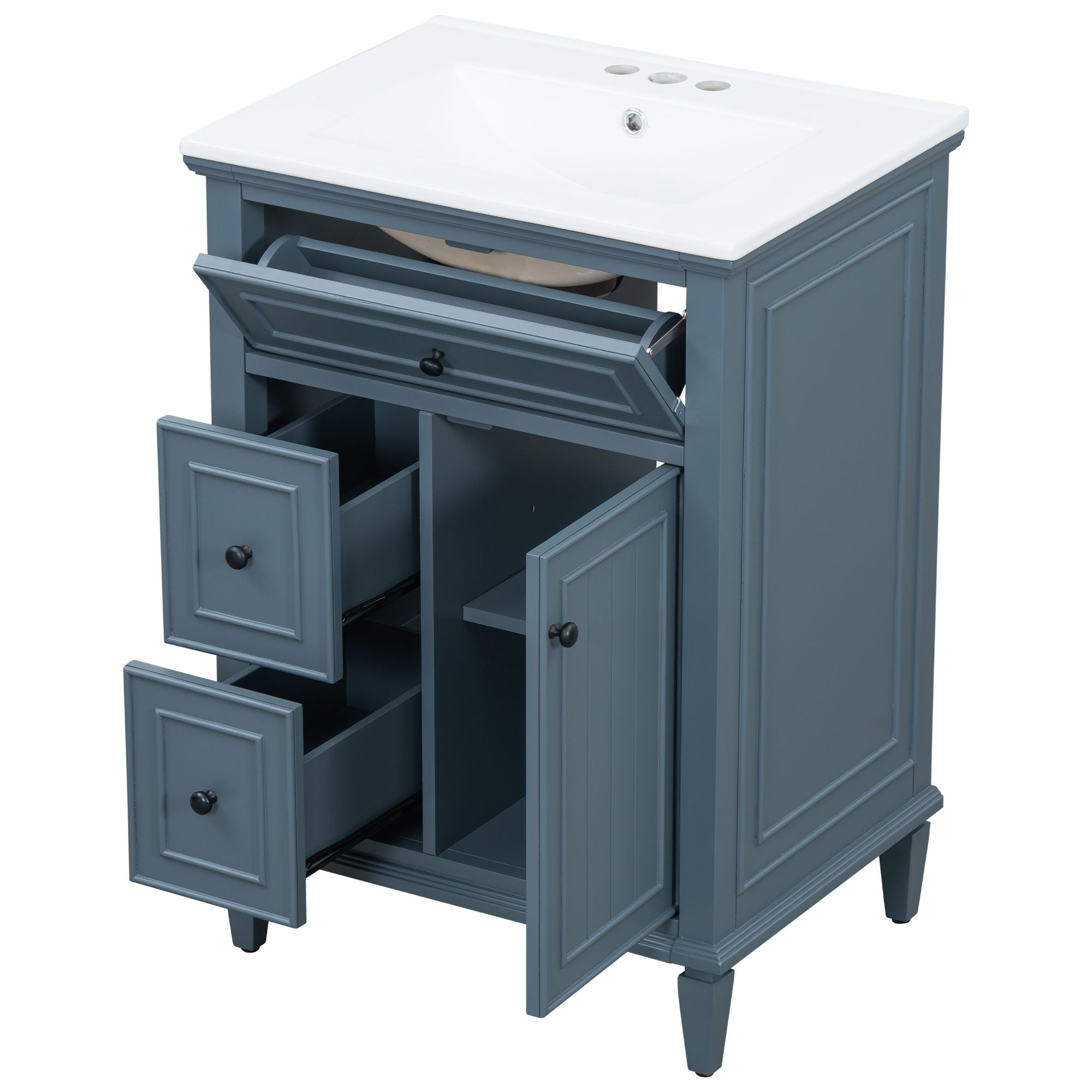 Modern Bathroom Vanity With Sink, Adjustable Shelf, 1 Flip Drawer & 2 Drawers