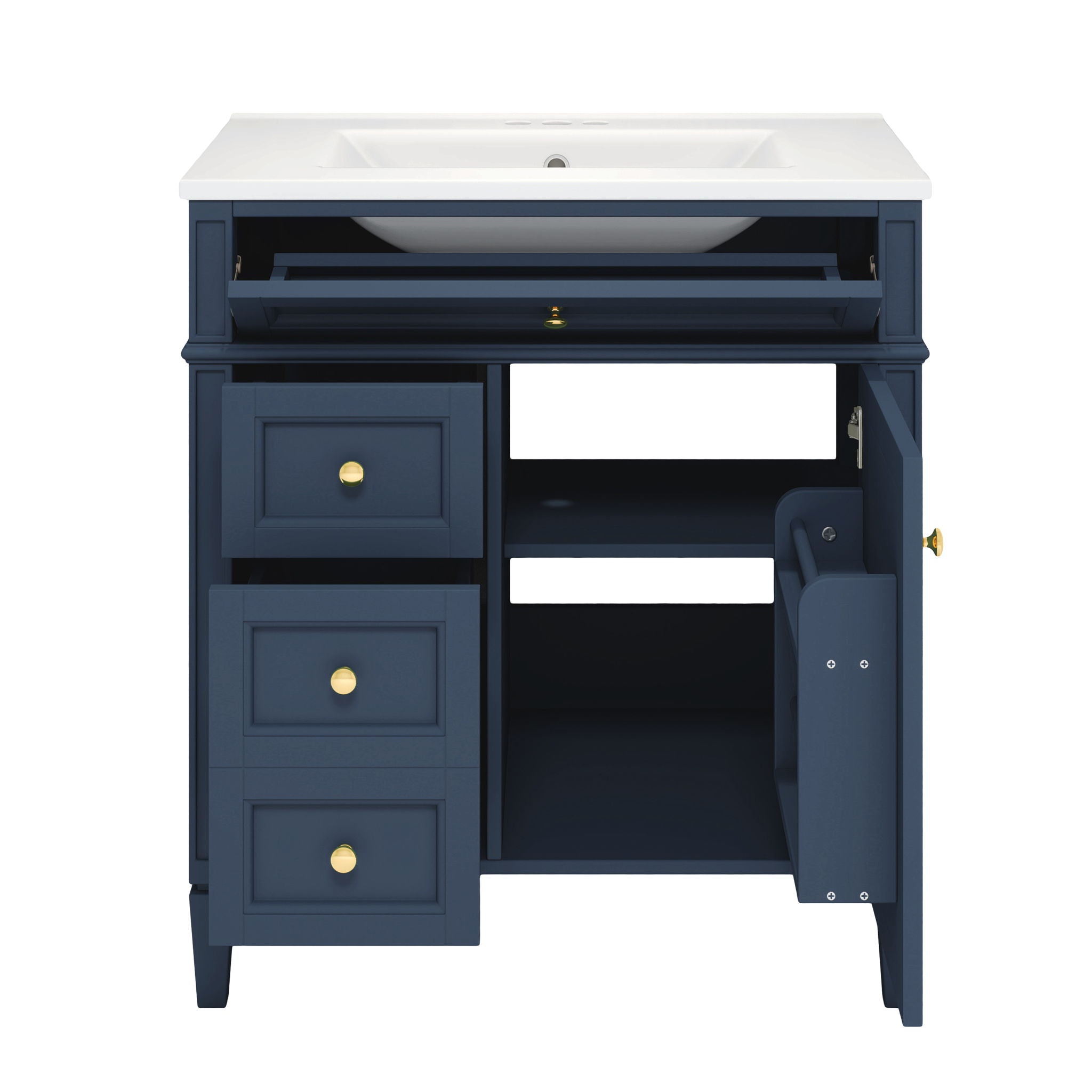 Bathroom Vanity With Medicine Cabinet, Royal Mirror Cabinet, Modern Bathroom Storage Cabinet With 2 Soft Closing Doors And 4 Drawers