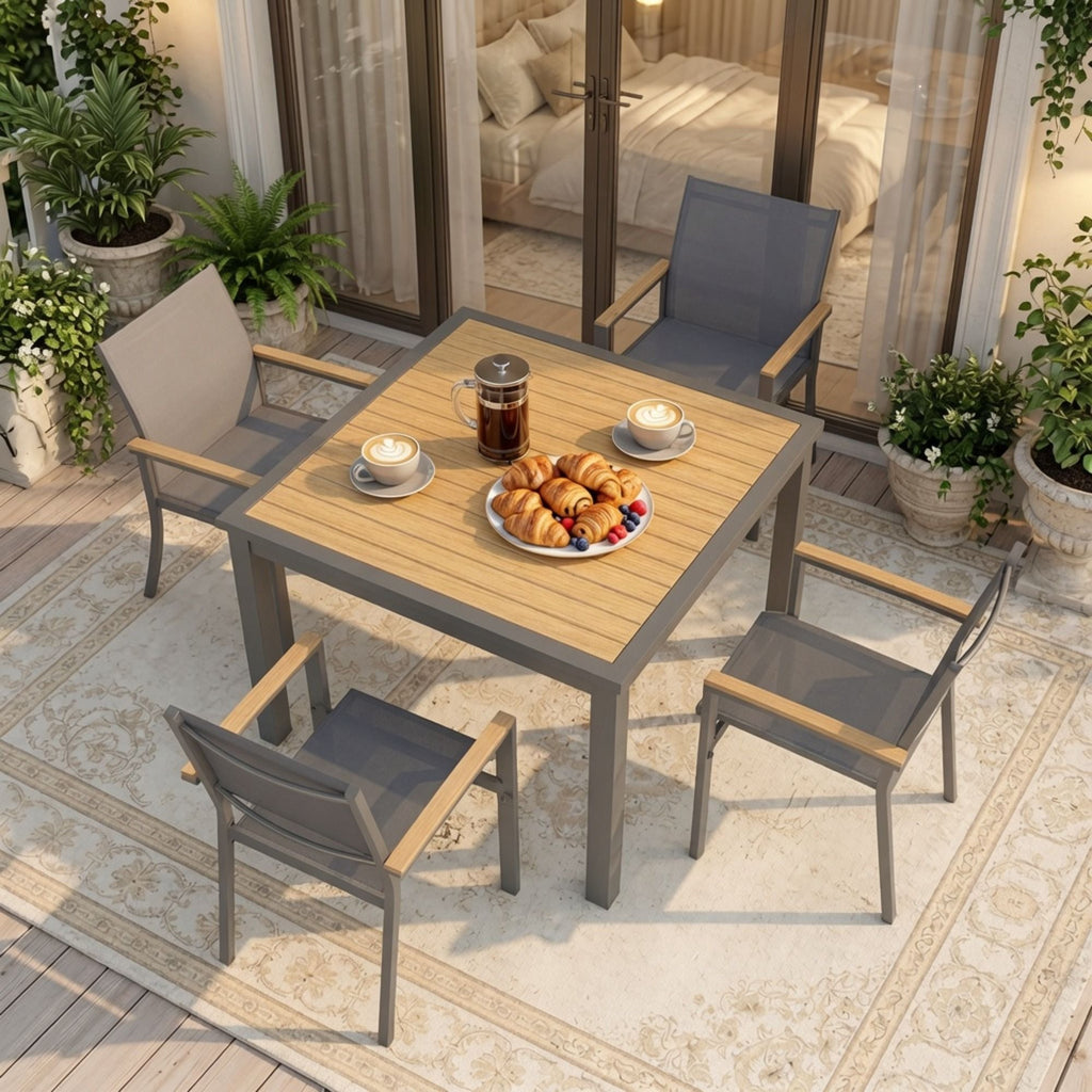 Gray Aluminum Patio Dining Set With Textilene Chairs, 5 Piece All Weather Outdoor Table And Chair Set For Patio, Porch, Garden