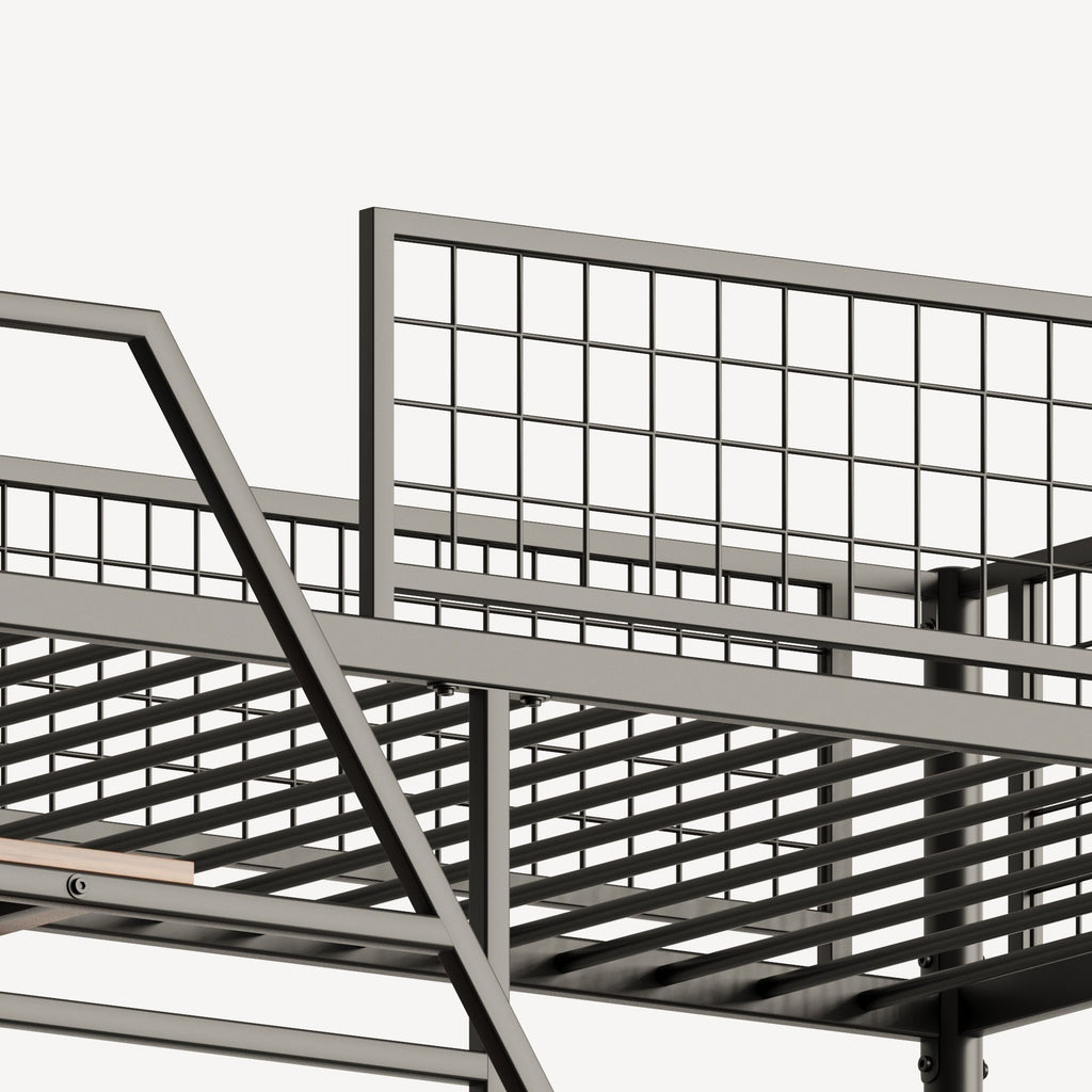 Metal Loft Bed With Built - In Charging Station And LED Light