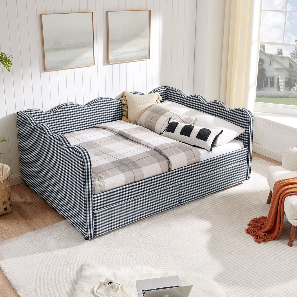 Gingham Daybed & USB Charging Port, Wave-Shaped Design