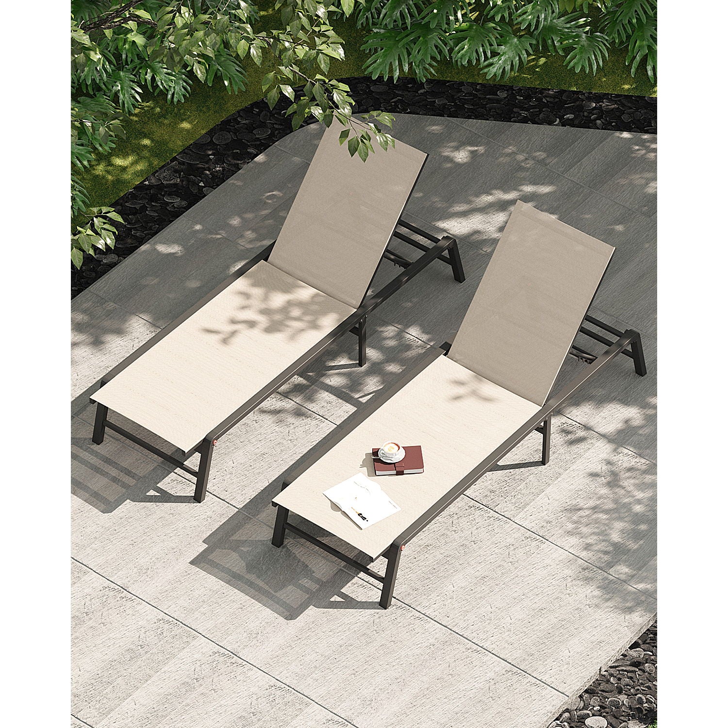 Outdoor Chaise Lounge & Adjustable Backrest (Set of 2) - Beige