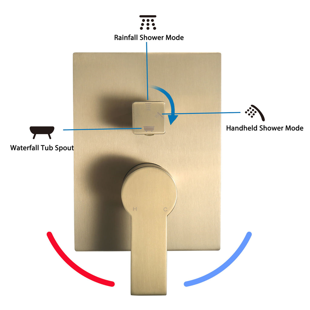 Contemporary Shower System With 12" Rainfall Head And Handheld Spray, Wall Mounted