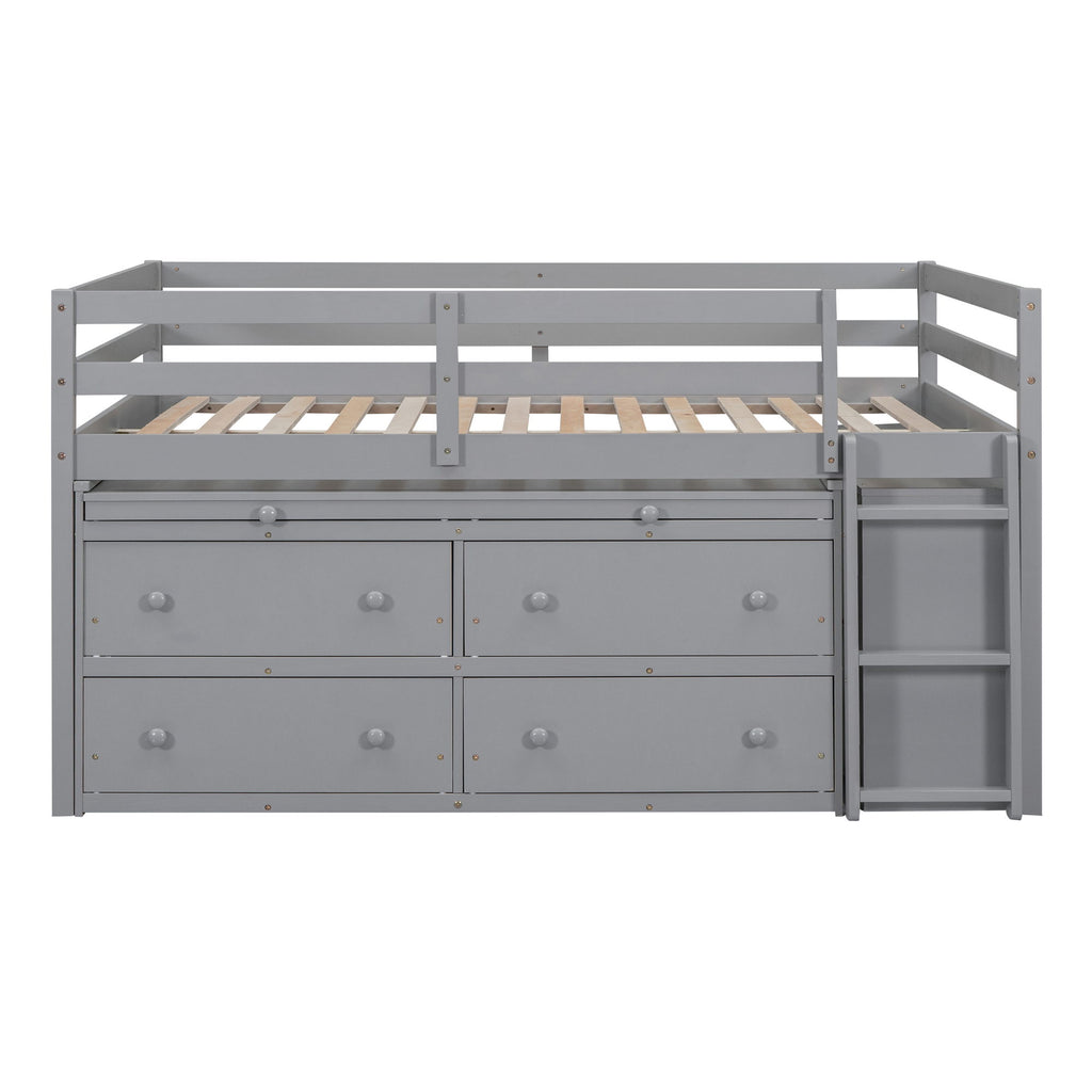 Loft Bed With Retractable Writing Desk And 4 Drawers, With Lateral Portable Desk And Shelves