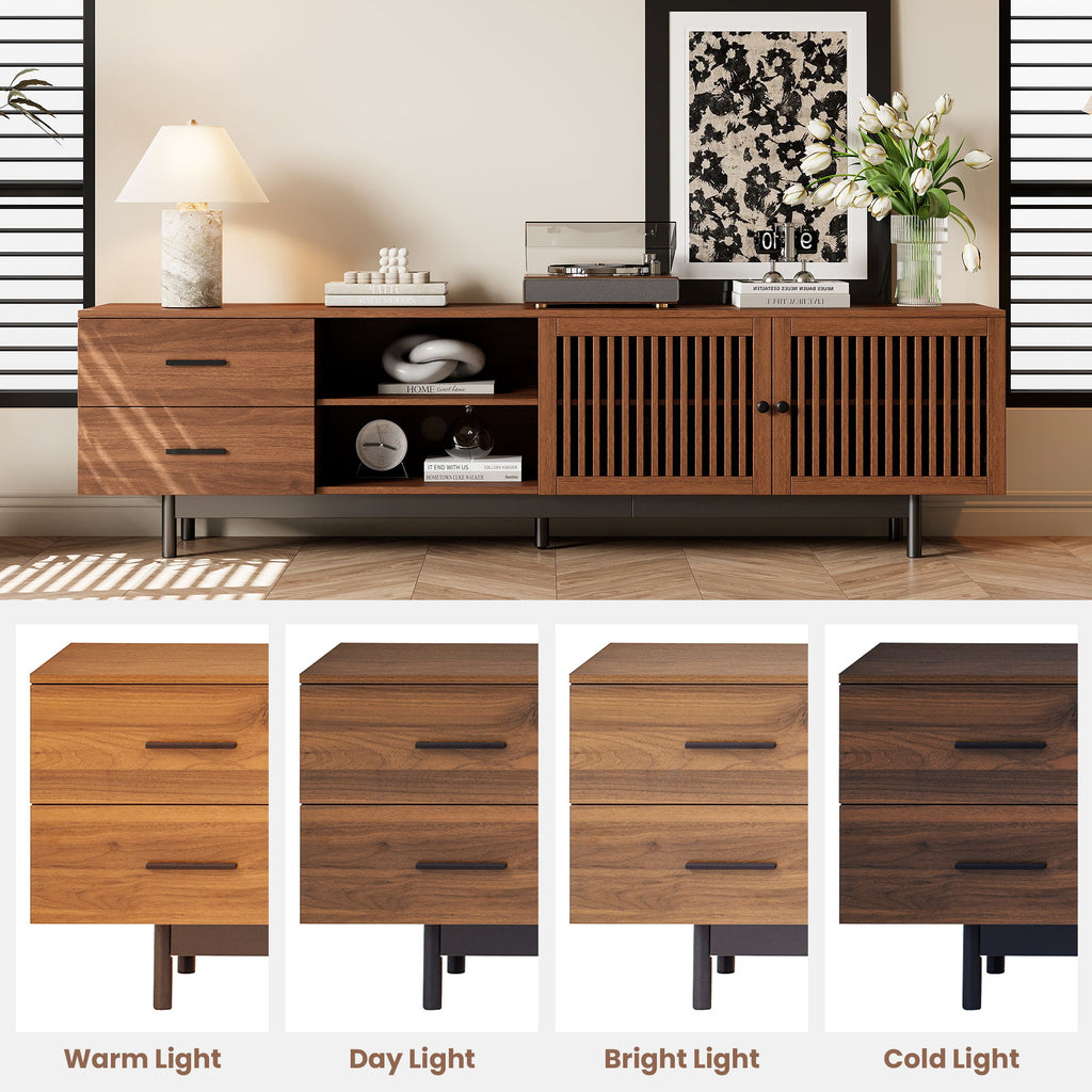 78" TV Stand For TVs Up To 85" Entertainment Center With Deep Drawers & Cable Management, Soft Closing Hinges - Walnut