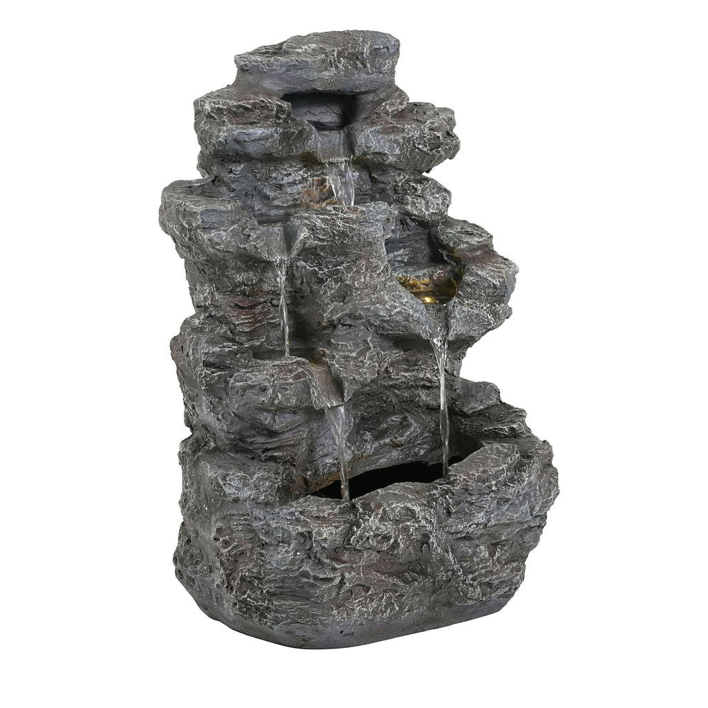 Concrete Rock Waterfall Fountain With LED Lights, Outdoor Garden Decor