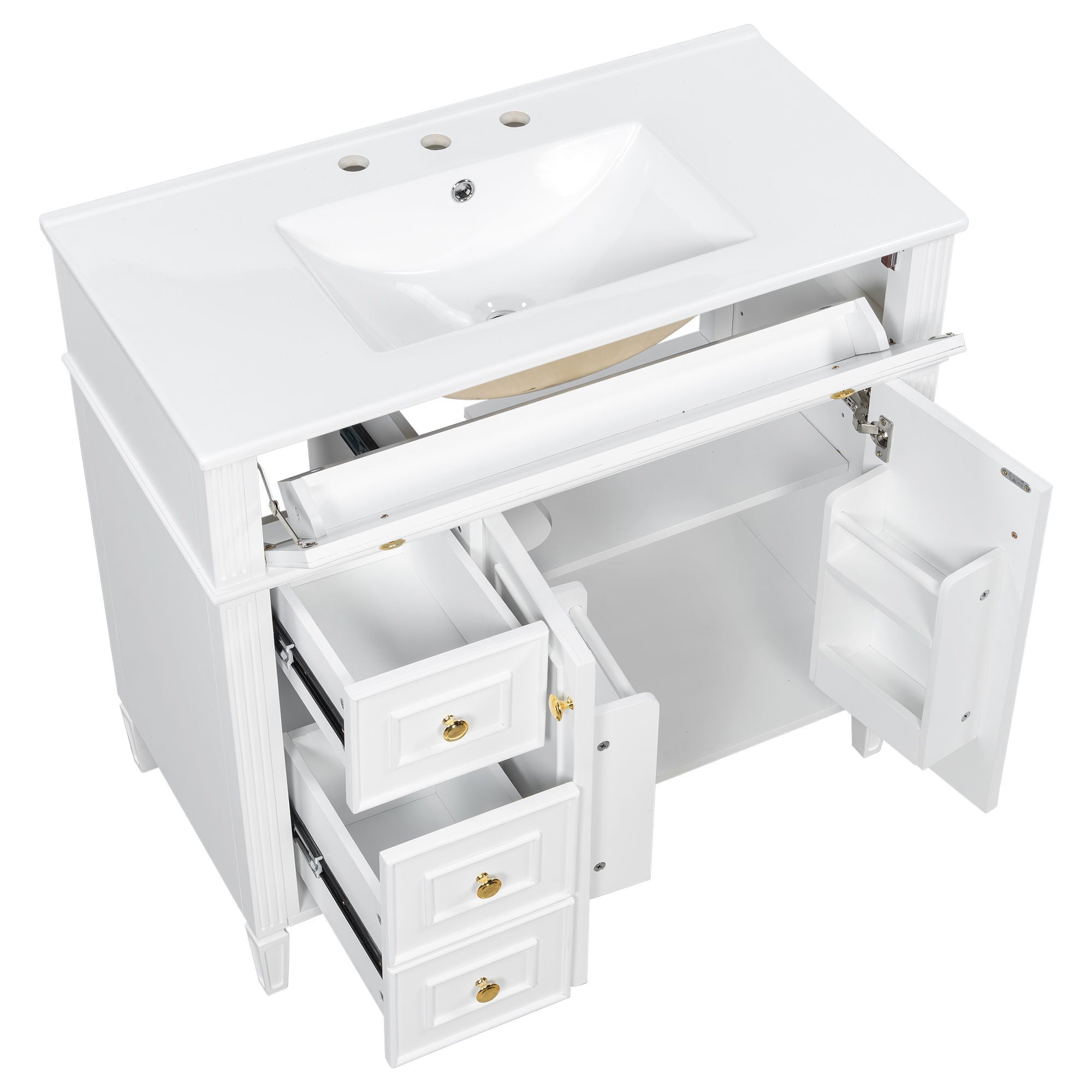 Bathroom Vanity With Sink, 3 Drawers & 2 Doors