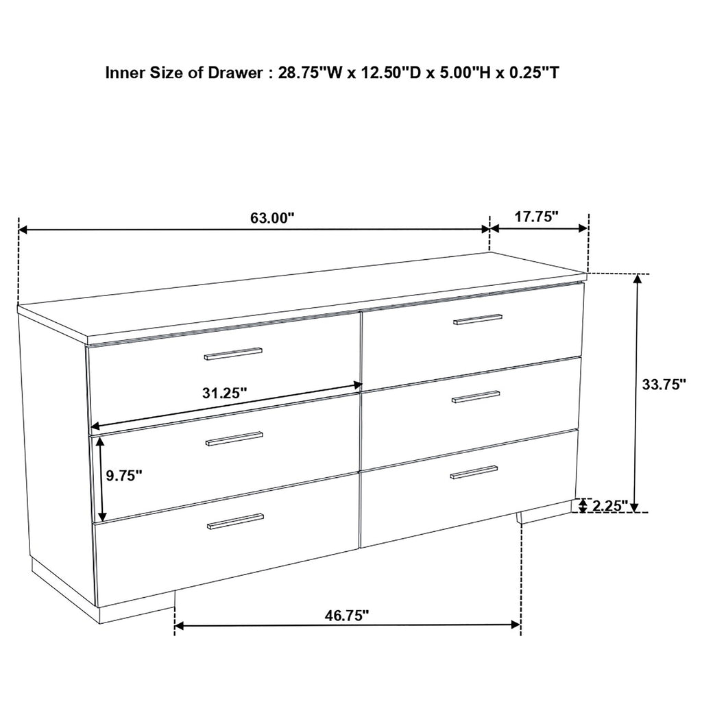Dulcey - 6 Drawer Dresser With Accents, Bedroom Storage - Gloss White
