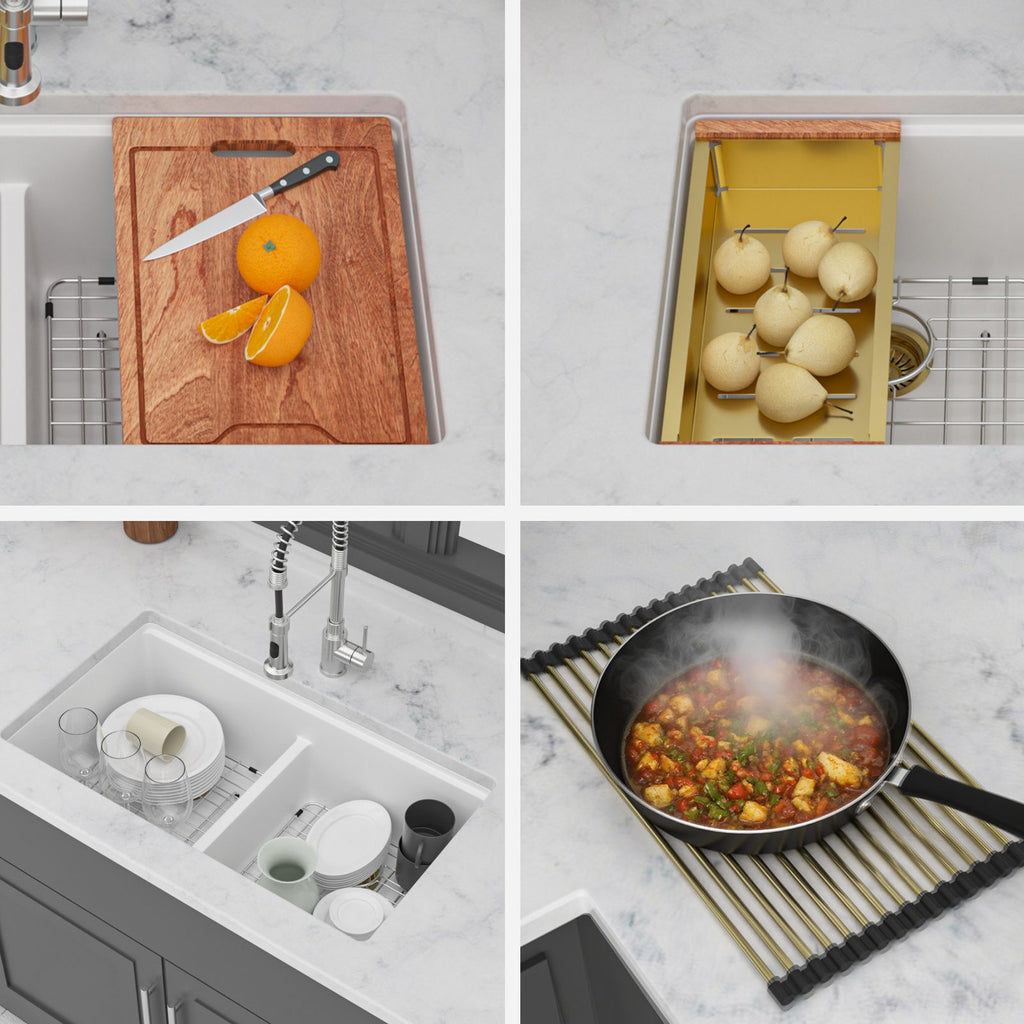 Quartz Kitchen Sink, Double Bowl Undermount Workstation
