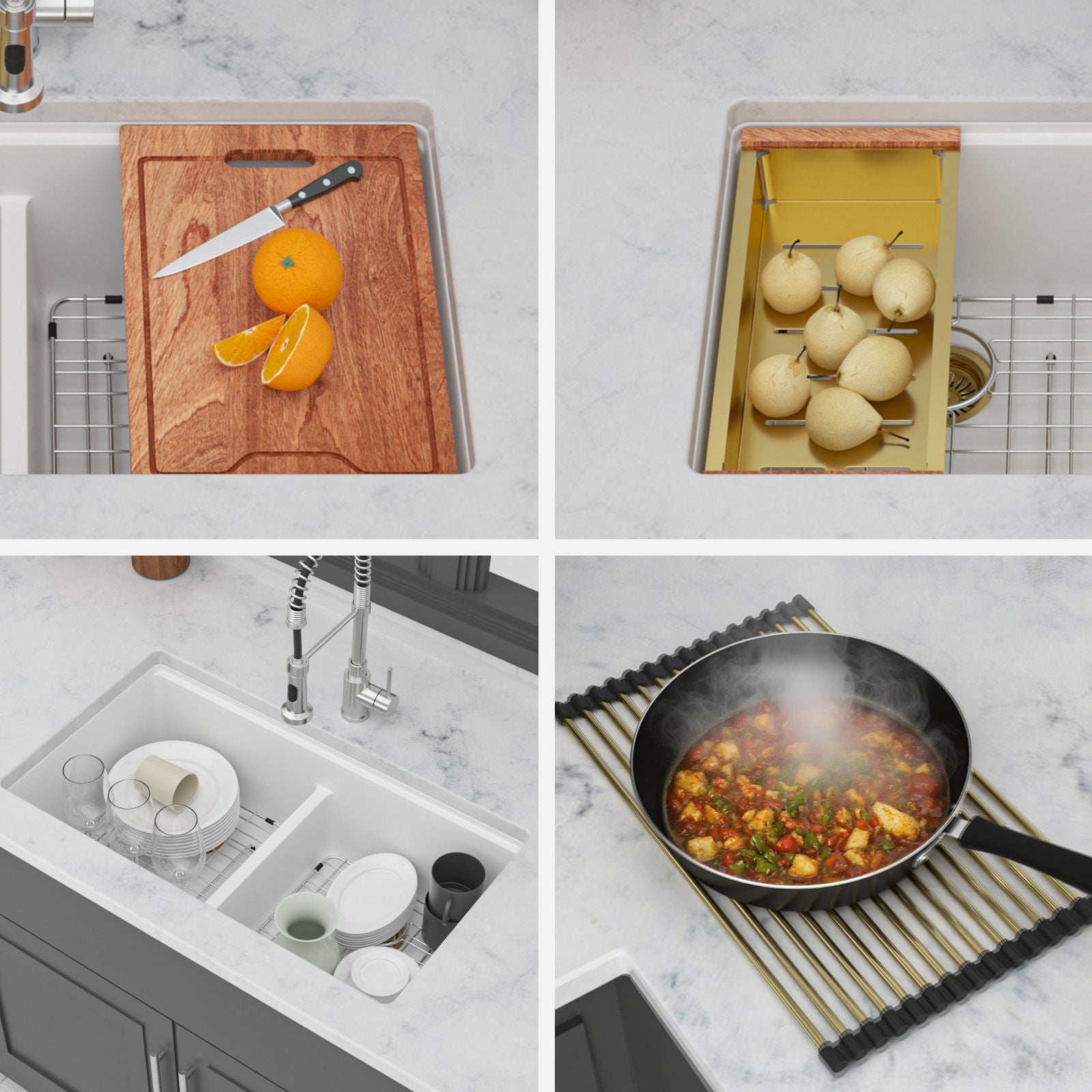 Quartz Kitchen Sink, Double Bowl Undermount Workstation