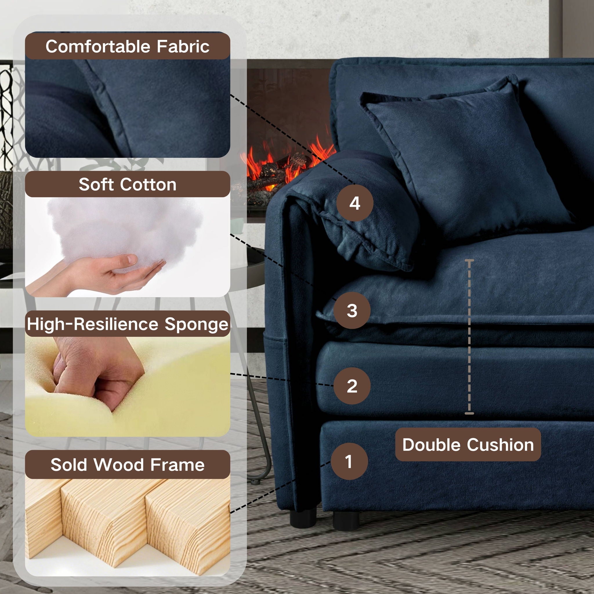 Modern Oversized Accent Chair, Comfy Single Sofa With Large Seat (Set of 2)