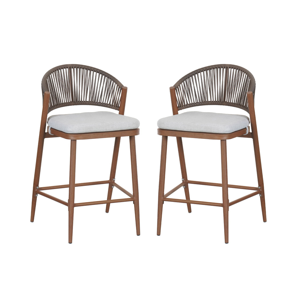 Outdoor 26" Counter Height Metal Frame Counter Stools With Scallop Shaped Backrest & Water Resistant Cushions