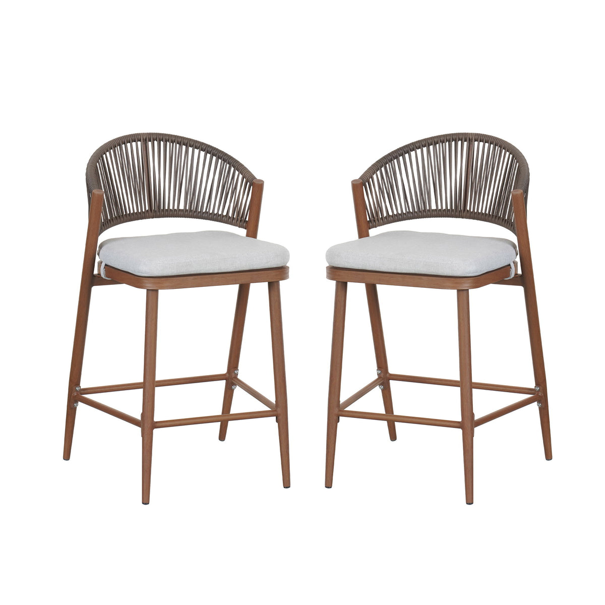 Outdoor 26" Counter Height Metal Frame Counter Stools With Scallop Shaped Backrest & Water Resistant Cushions