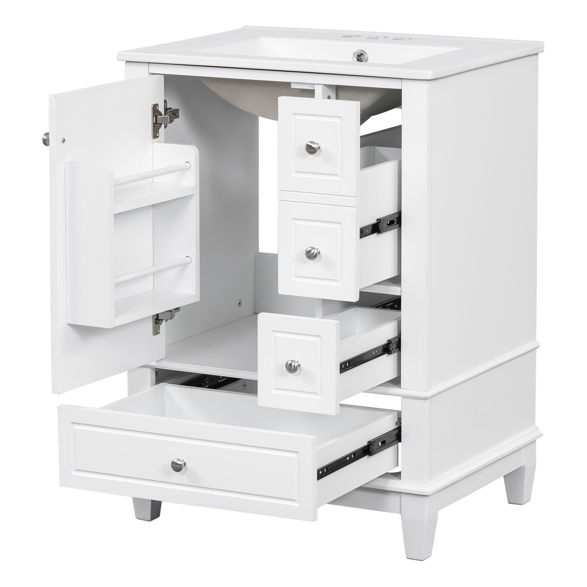 Modern Bathroom Vanity With Sink, Freestanding Cabinet With Drawers And Storage Shelves