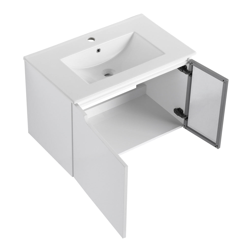 Wall Mounted Bathroom Vanity With Sink, 2 Soft Close Doors, Cabinet & Half Door