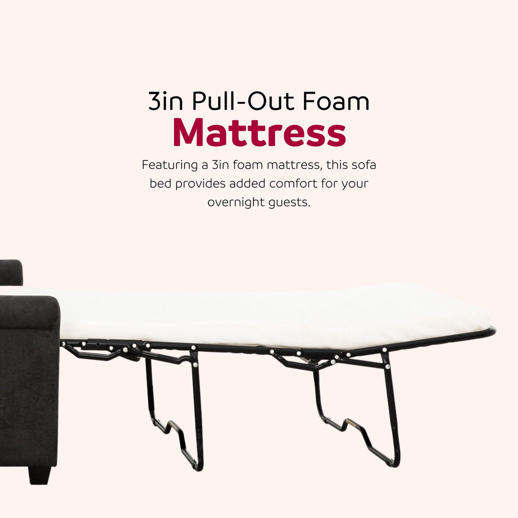 Convertible Twin Sleeper Sofa With USB Ports, 2 Seater Upholstered Loveseat - Dark Gray