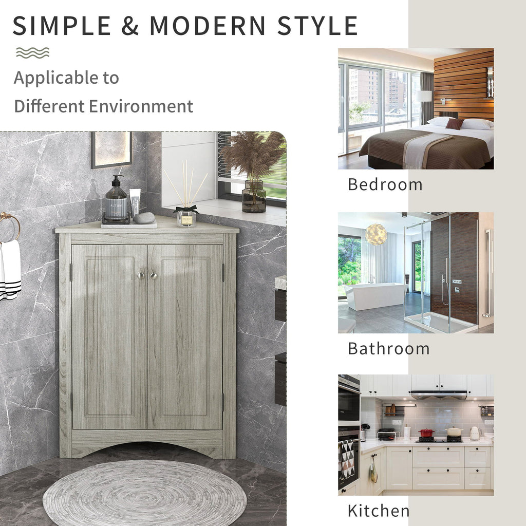 Triangle Bathroom Storage Cabinet With Adjustable Shelves, Freestanding Floor Cabinet - Oak
