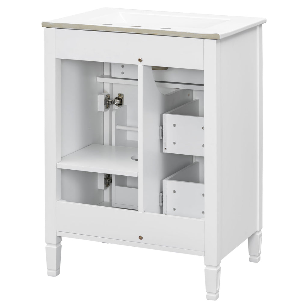 Bathroom Vanity With Sink, Flip Drawer, 2 Drawers, Adjustable Shelf