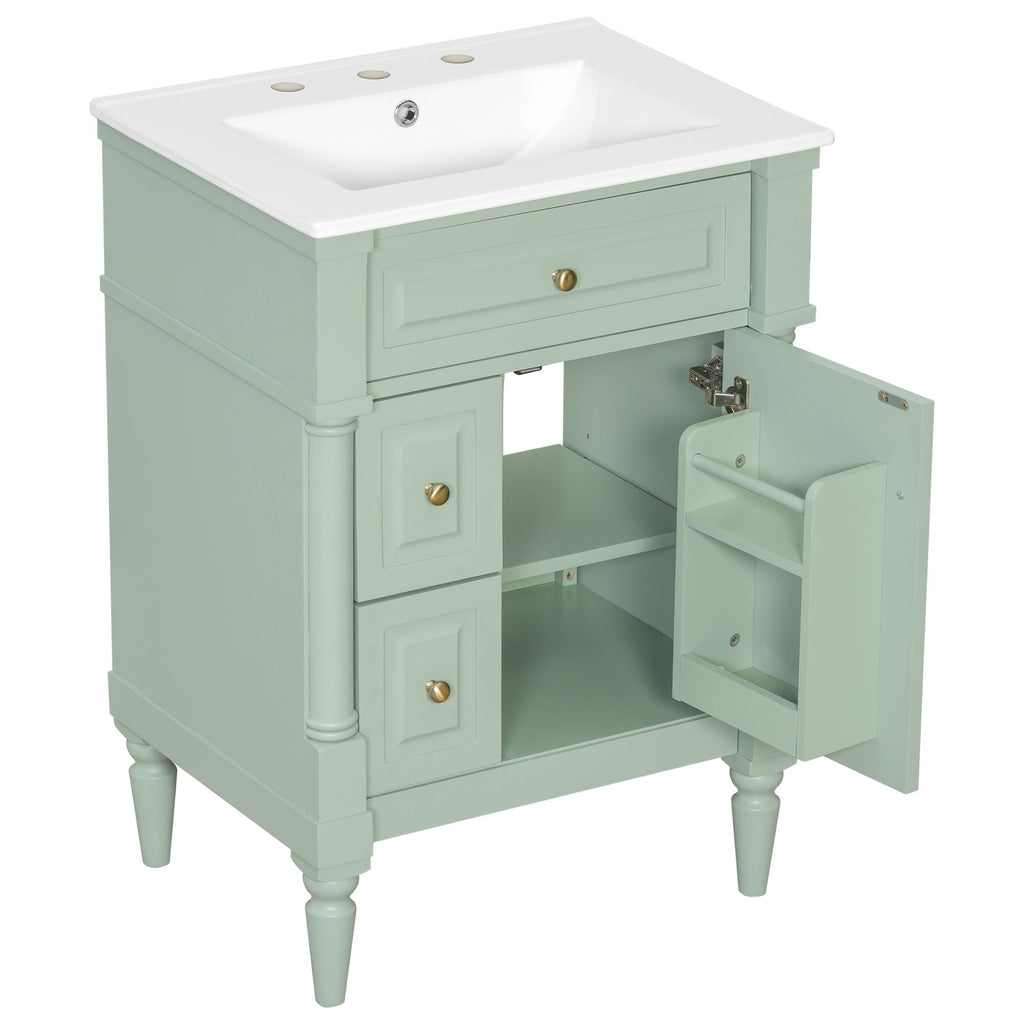 Freestanding Bathroom Vanity With Sink, Adjustable Shelf & Flip Drawer