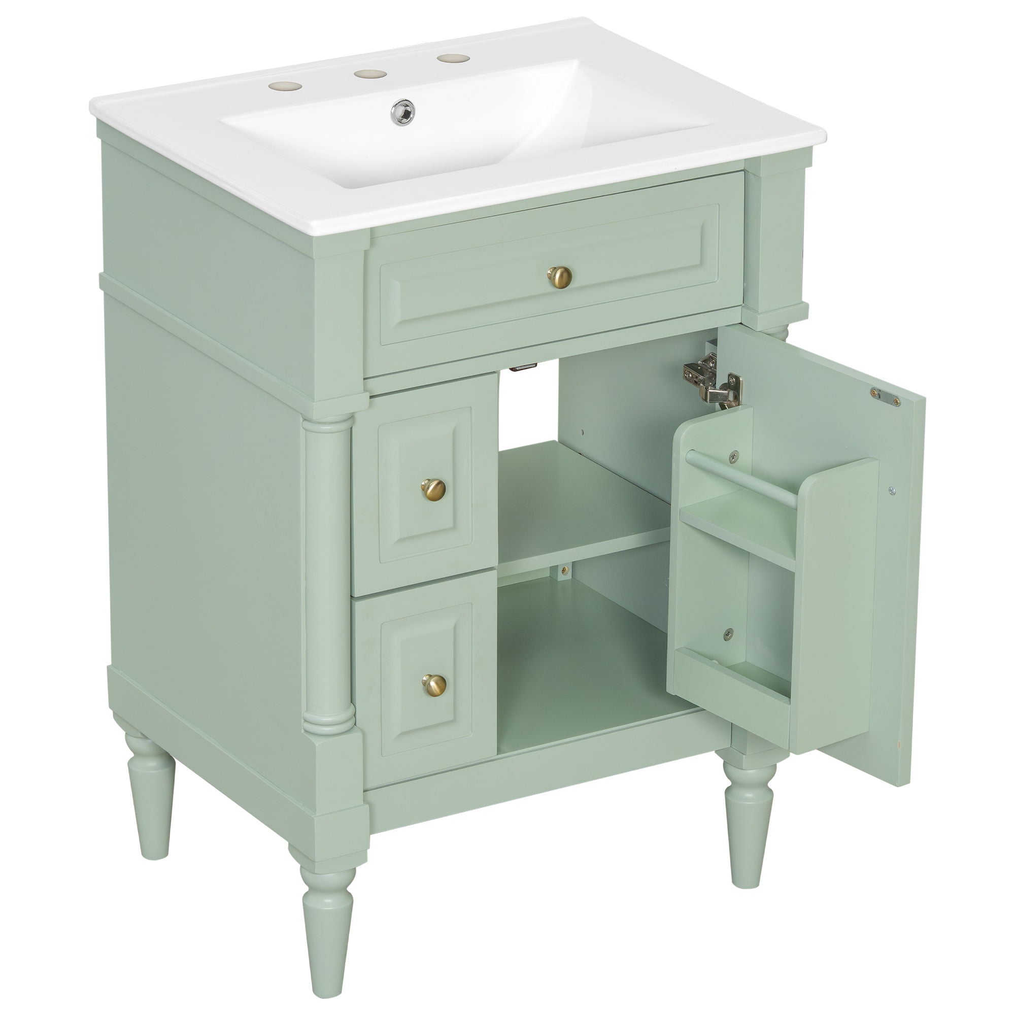 Freestanding Bathroom Vanity With Sink, Adjustable Shelf & Flip Drawer