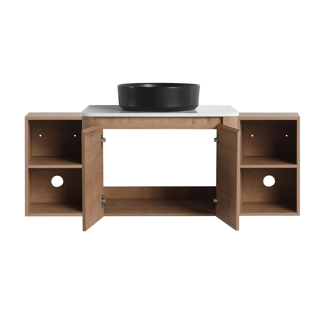 Wall Mounted Bathroom Vanity With Art Sink, 2 Storage Shelves, Soft Close Door
