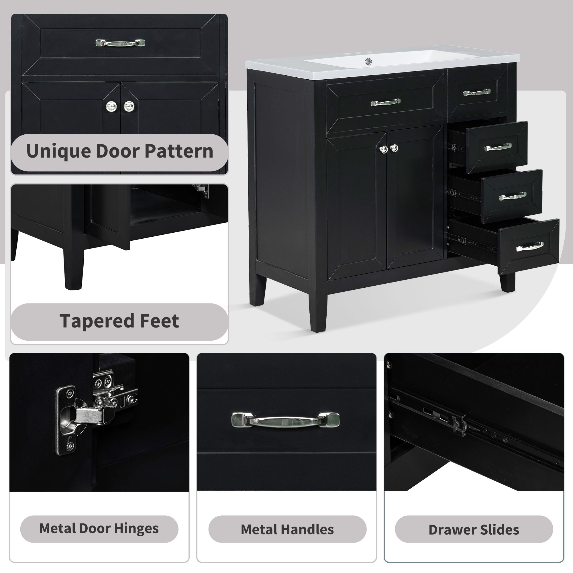 Modern Bathroom Vanity With Sink, Freestanding With Drawers And Doors