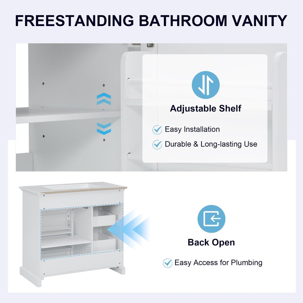 Modern Bathroom Vanity With Sink Top, 4 Drawers And 1 Soft-Close Door