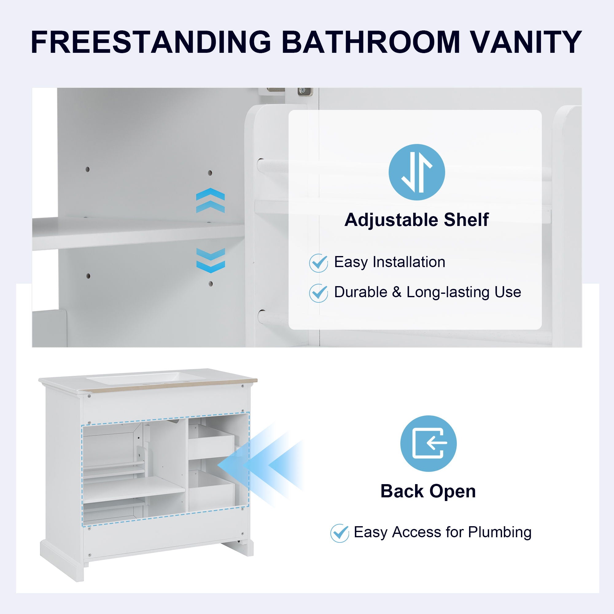 Modern Bathroom Vanity With Sink Top, 4 Drawers And 1 Soft-Close Door