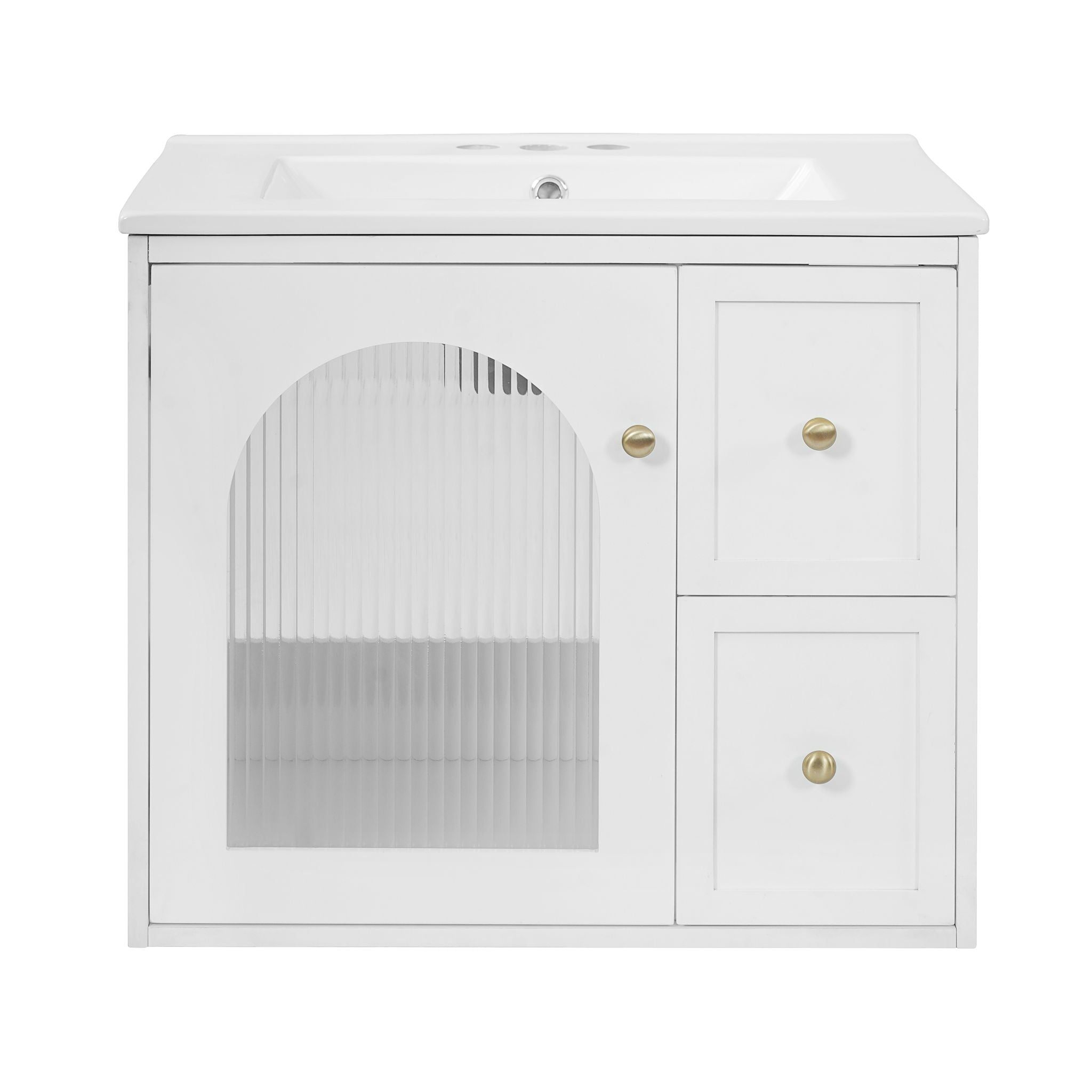 Wall-Mounted Bathroom Vanity Set With Sink, 2 Drawers And Soft-Close Door
