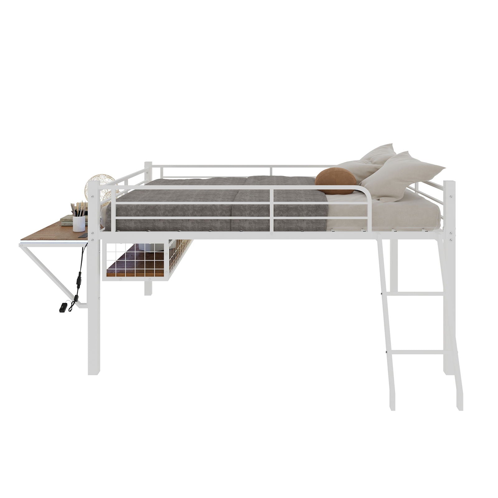 Loft Bed With Built In Desk, LED Light Strip