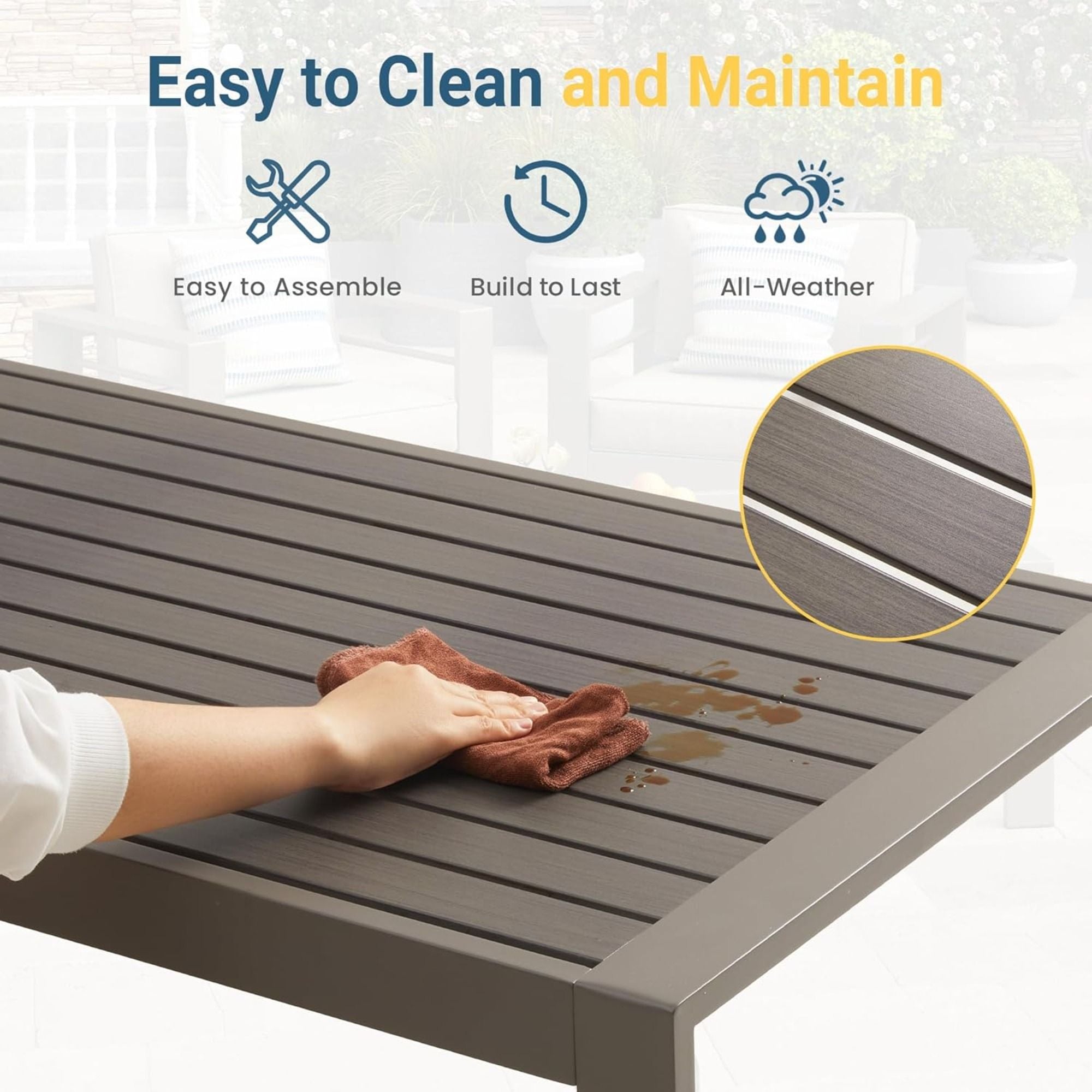 All-Weather Outdoor Coffee Table With Wood-Look Top